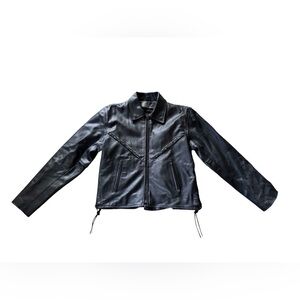 VTG Leather Biker Western Jacket Women’s XL Cinch Waist Woven Relaxed Grunge